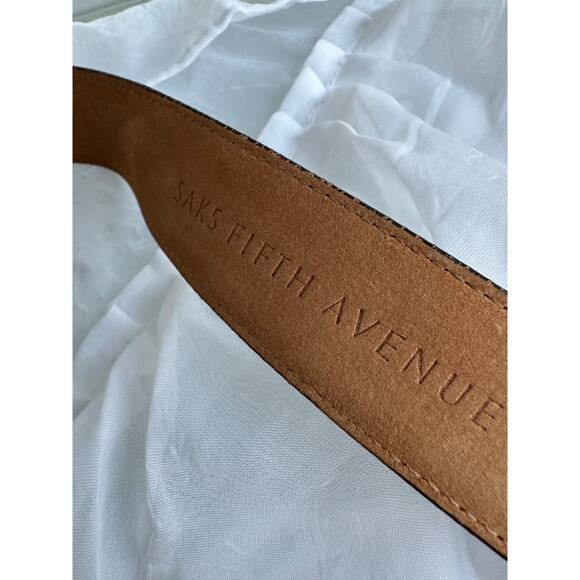 Saks Fifth Ave Mens 38 Brown Dress Belt Genuine LIZARD Leather gold buckle - Picture 5 of 7